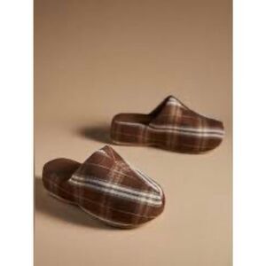 Anthropologie x Coconuts by Matisse Bella Plaid Platform Mule Clogs in brown.